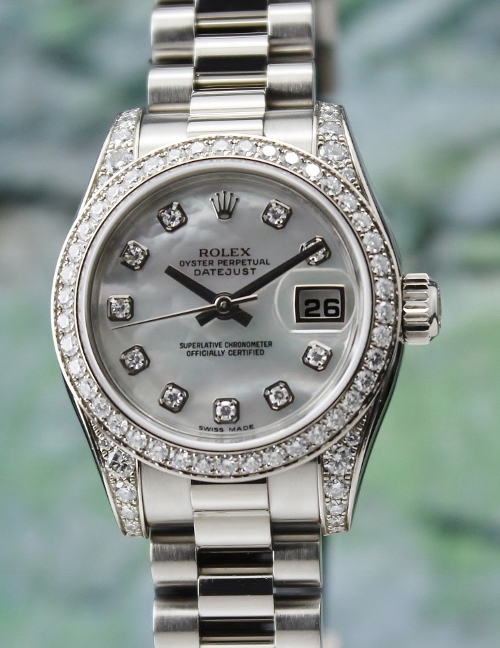 (image for) 100% ORIGINAL ROLEX LADY SIZE 18K WHITE GOLD OYSTER PERPETUAL DATEJUST / 179159